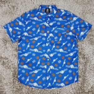 Mens White Castle Blue Button Front Shirt Sz M